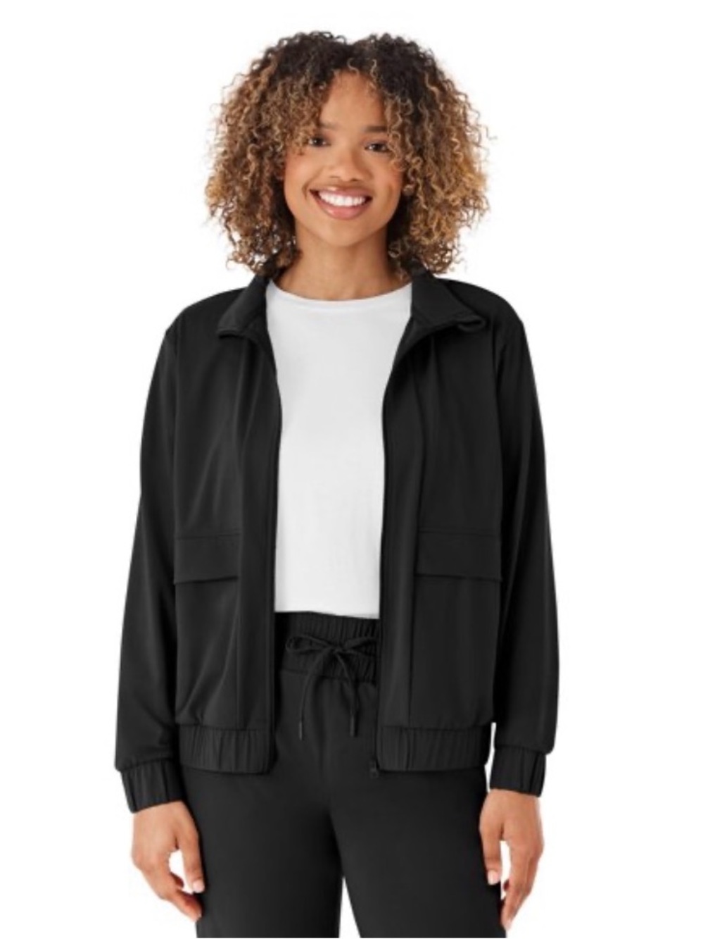 Women's Black Bomber Travel Jacket with Pockets